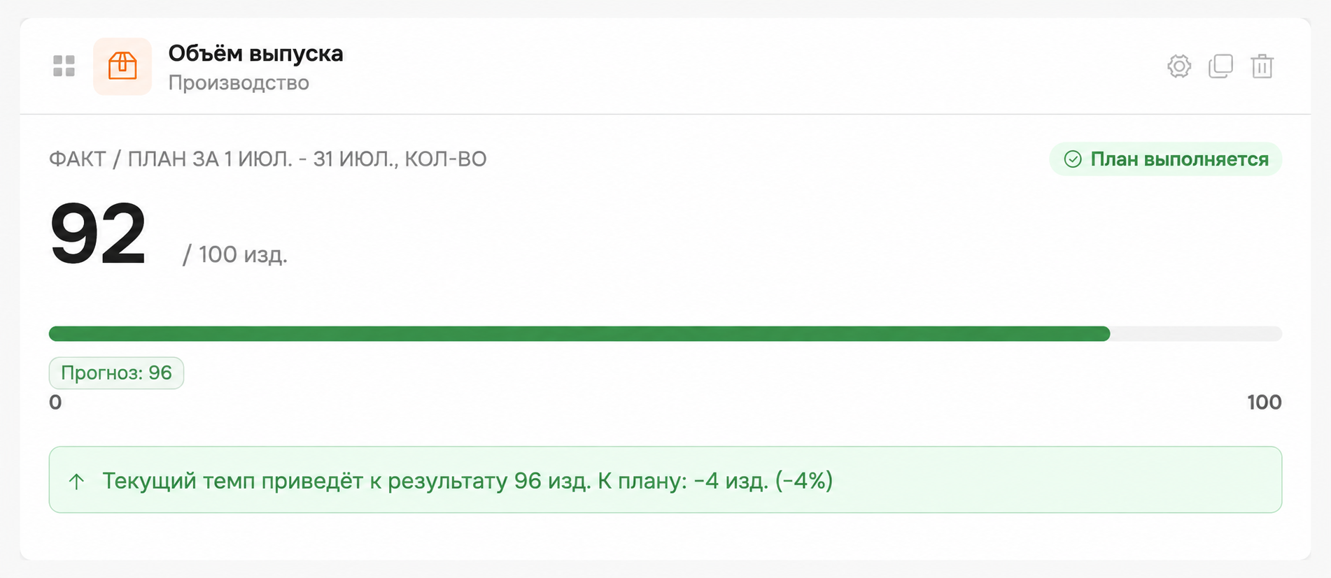 виджет рабочего стола "объем выпуска"